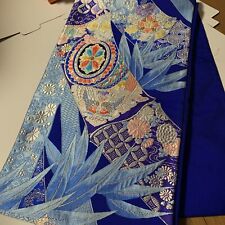 Japanese kimono  FUKURO  obi  SILK100%  blue silver sky blue. picture