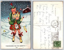 1928 Humorous Scottish Man Kilt Whiskey Snow Postcard Victoria BC Posted picture