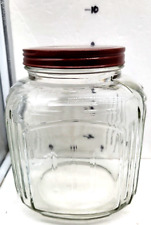 Vintage Glass Jar w/ Lids Ribbed Sides Country Store Hoosier Storage 8