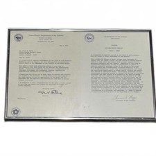 1976 U.S. Department of Interior Service Award Memorandum & Letter Framed 17” picture