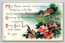 1914 Wild Roses Cottage Good Luck Postcard Embossed Floral Poem Haverhill NH picture