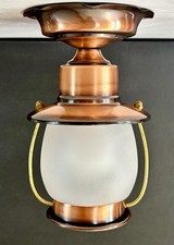 Vintage 1950's-70s Rustic Country Western Lantern Style Copper Light Fixture 8” picture