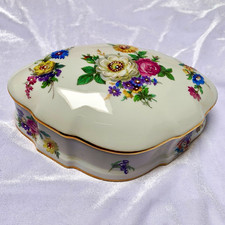 J.F.S. Limoges France Floral Porcelain Trinket Box w/ Lid, Gold Trim picture