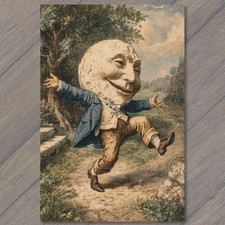 POSTCARD Dancing Moon Man Vintage Whimsy Happy Stroll Retro Fantasy Character picture