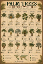 Palm Trees of the World Poster 13x19 – Vintage Palm Species Botanical picture