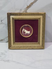 Vintage Hand Carved Matador Bull Framed Glass Convex 3D Red Velvet Bull Fighter picture
