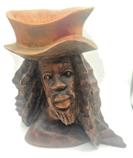 Vintage Quito Ecuador Hand Carved Wood Man Head Hat Bowl Folk Art Sculpture picture