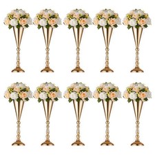 Sziqiqi Gold Trumpet Flower Centerpiece Riser Stand 10Pcs 16.5in picture