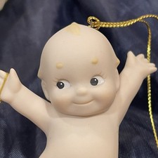 Enesco Kewpie Doll Ornament Bisque Porcelain Xmas Baby Angel Holding Gold Star picture
