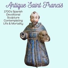 Antique Saint Francis 1700s Spanish Devotional Handcarved Sculpture Glass Eyes picture