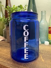 Jeannette Glass Cobalt  Blue  ✨ Rare Vintage Coffee Canister W/ Lid Hazel Atlas  picture
