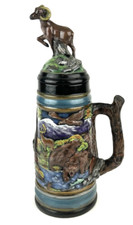 VTG Holland Mold 3D Wildlife Beer Stein Removable Ram Lid 18” Bears Moose Eagle picture