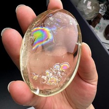 140g Natural Rainbow Citrine Quartz Carved Palm Crystal Reiki Healing Decor picture