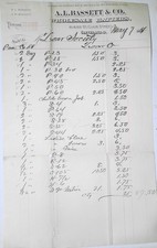 1884 A. L. Bassett & Co., Wholesale Hatters, receipt to Zoar Society. [Communal] picture