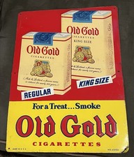 Vtg 1950s Old Gold Cigarettes Tin  Sign Embossed Regular King Size 4520D picture