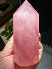 601g Natural Pink Rose Quartz Obelisk Crystal Energy Point Wand Reiki Decor picture