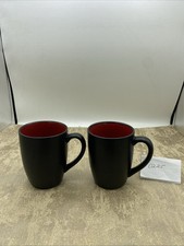 2-Target Home Stoneware Coffee Mugs Worldview Black W/Red Inside - Porcelain 4” picture