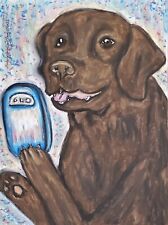 Labrador Retriever Art Original Signed Artist KSams Painting 9x12 Chocolate Lab picture