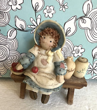Vintage Enesco Down Petticoat Lane Girl on Bench w Apples Collectible Figurine picture
