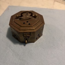 Vintage Hexagon Shaped Brass Cricket Box or Incense Burner – Made in India picture