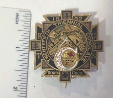 Knights Templar Badge 1892 Masonic Grand Conclave Denver CO 25th Triennial Pin picture