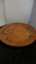 VTG Wooden Lazy Susan  Painted Strawberries & Leaf Design 16