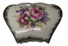 Vintage Shafford Japan Hand Painted Porcelain Fan Trinket Box Floral Gold picture