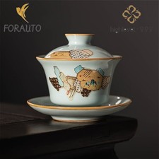 Ceramics Vintage Gaiwan Tea Cup 130ml 4.3oz Light Blue Kungfu Tea Set picture