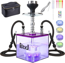 16.7 Inch Purple Hookah Set, 2‑Hose with LED Acrylic Base for Party picture