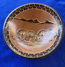 Soapstone Hand Crafted Bowl Hand Painted With Zebras Earthtones  6” Diameter picture