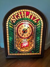 Amazing Vintage 1977 Schlitz Beer Clock Light Bar Sign Faux Stained Glass WORKS picture