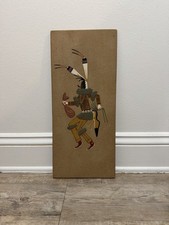Vintage Native American Style Ceremonial Dancer Folk Art Wall Hanging on Board picture