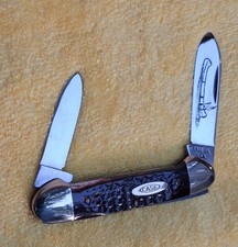 VINTAGE CASE XX 1970’s PRETTY BONE POCKET KNIFE INDIAN ETCH CANOE 62131 picture
