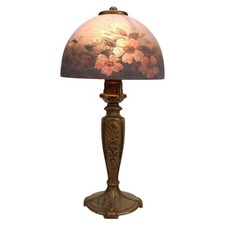 Handel Floral Reverse Painted Chipped Ice Shade & Gilt Metal Base C1910 picture