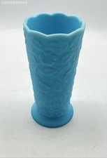 Fenton Peacock Garden Vase - Blue Milk Glass picture
