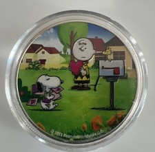 2021 Peanuts Snoopy Hugs Valentine's Day 1 oz .999 Colorized Silver Round Rare picture