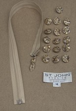 St John Evening Set Gold Crystal Rhinestone Zipper Tag Round Buttons 18PCs Lot picture