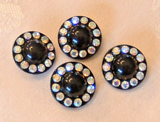 4 Vintage LaMode Black Glass Buttons High Mound with Aurora Borealis Rhinestones picture