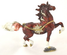 Ciel Jeweled Horse Trinket Box. Hand Painted Brown Enamel & Austrian Crystals. picture