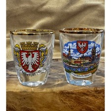 Vintage Frankfurt Germany Shot Glass Set Lot 2 Gold Rim Coat of Arms Barware picture