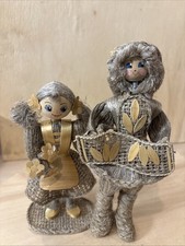 Vintage Estonian Folk Art Dolls Pair OÜ M.Villadisain Linen Flax Straw picture