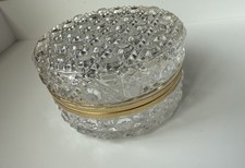 Vintage French Baccarat Style Crystal Glass Jewelry Trinket Casket Round 4 3/4” picture
