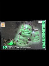 VTG 1996 Frankenstein Blow Mold 10 String Lights Halloween Decor Pumpkin Hollow  picture