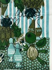 Kitchen Tea Towel/bar Cart 15x27 Inch New Old Stock Vintage Green & Blue picture