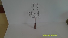 Vintage  Farmhouse Toy Rug Beater Cat Metal Steel Wire w/ Wood Handle Miniature picture