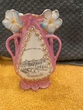 Antique 1904 World’s Fair St. Louis Souvenir Vase - Palace of Education Pink picture