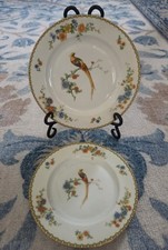 VTG MZ Altrohlau Golden Pheasant Porcelain Plates Set of 2 - Made in Czechoslova picture