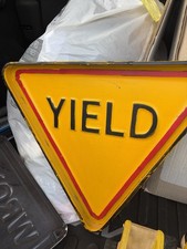 Yellow Yield Traffic Sign Vintage Looking GREAT Condition picture