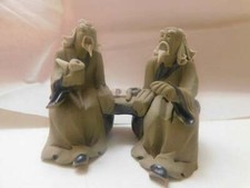 Two Clay Mud men Fisherman Figurine Asian  nCp17 picture