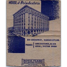 House of Poindexter's Kansas City MO Wide Advertising Matchbook Cover SA6-M7 picture